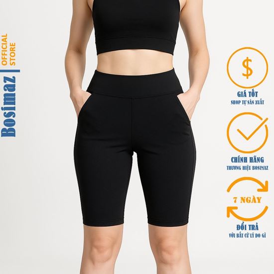 Picture of Quần Legging Nữ Bosimaz MS321 ngắn túi trước màu đen cao cấp.